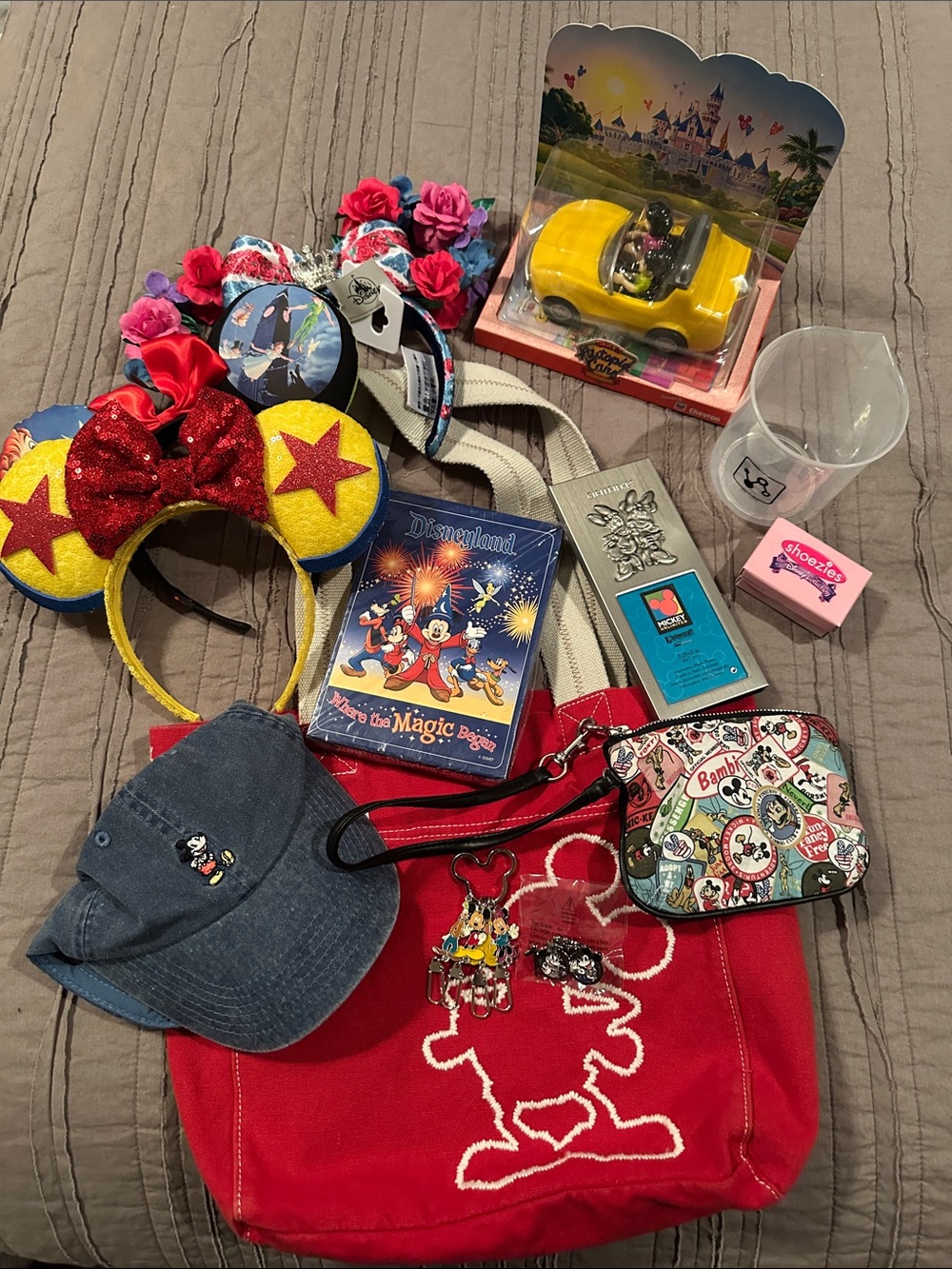 Disney Miscellaneous Grab Bag. Red Mickey Canvas Tote with Disney Accessories